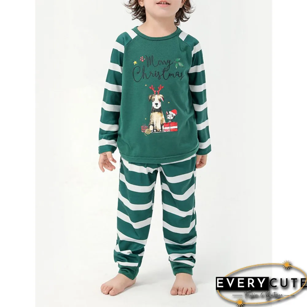 Green Striped Graphic Print Cotton Blend Lounge Set