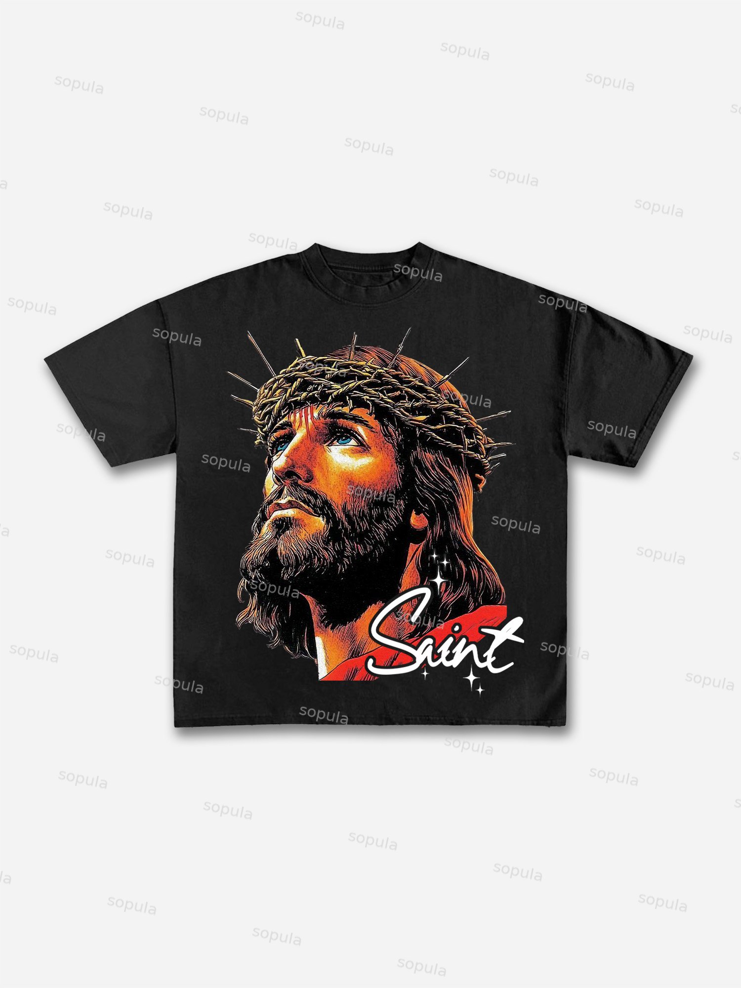 God Saint Graphic Print Cotton T-shirt - Sopula｜Premium Graphic Tees & Graphic Clothing