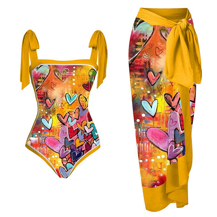 Tie-shoulder One Piece Swimsuit and Sarong Flaxmaker