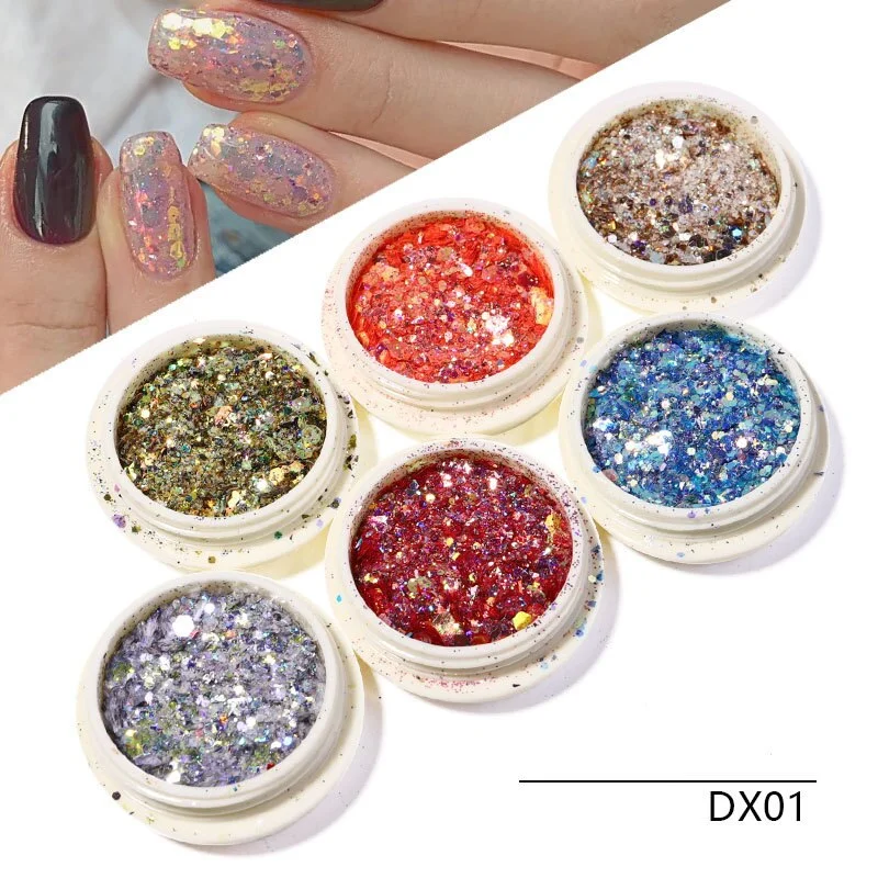 6pcs Nail Fairy Eyes Sequins Eye Makeup Sequins Bright Gradient Nail Art Glitter Sequins Laser Loose Powder