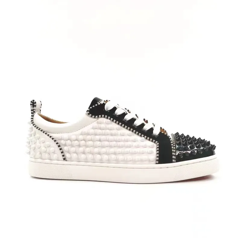 Gentleman's Prom Party Sneakers Shoes Red Bottom Round Toe Rivets Shoes-vocosishoes