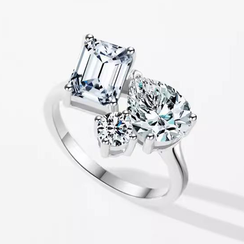 MIKAMU Sterling Silver Three-Diamond Engagement Ring