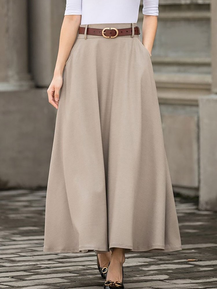 Solid Pocket Sash A-Line Casual Maxi Skirt - Life is Beautiful for You - SheChoic