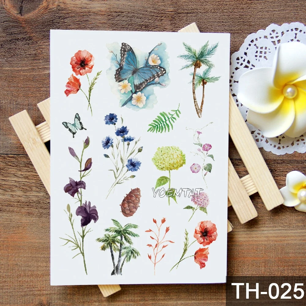 Waterproof Temporary Tattoo Stickers Rose Flowers Leaves Colorful Flash Tatto Sexy Arm Neck Body Art Fake Tattoos For Women Men