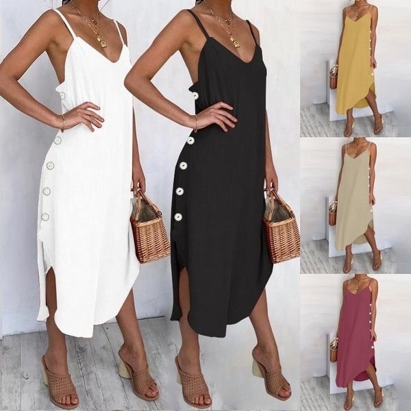 Summer Women Sexy Long Dress Sleeveless V Neck Casual Beach Party Dress Sundress Plus Size S-5XL - BlackFridayBuys