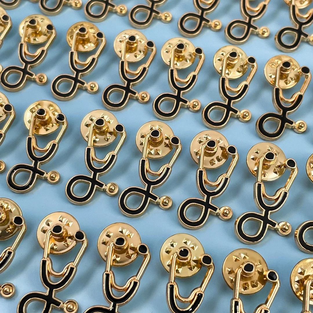 25pc Black/Gold Stethoscope Pin Pack