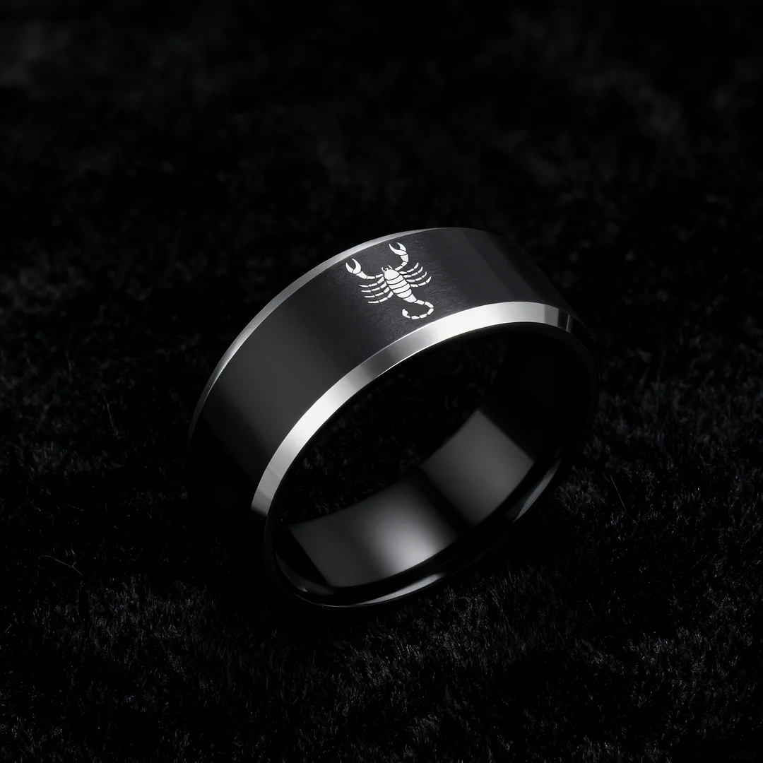 Black Scorpio Tungsten Wedding Bands Beveled Edges Black Laser Etched Couple Tungsten Carbide Rings 4MM 6MM 8MM Width