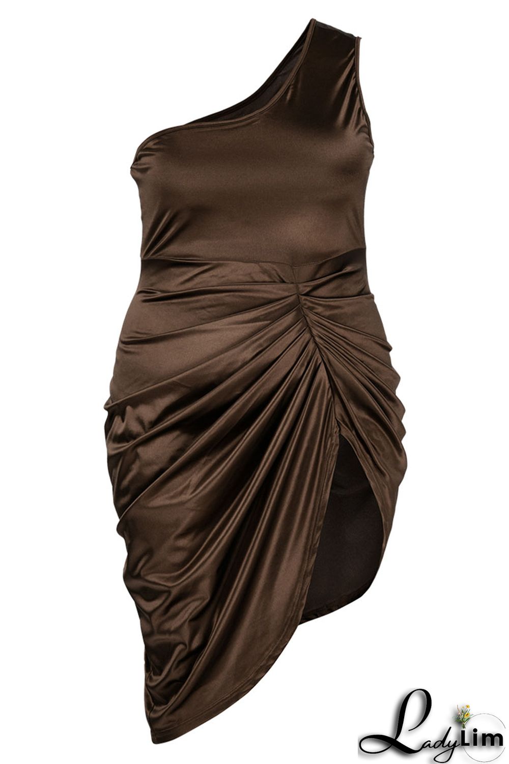 Blue Sexy Solid Patchwork Fold Asymmetrical Oblique Collar Irregular Dress Plus Size Dresses