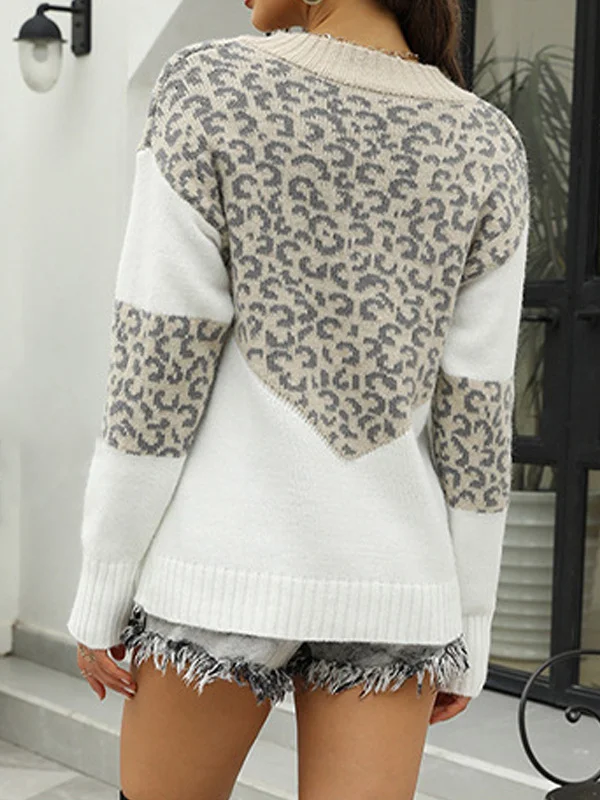 Athvotar Athvotar 2025 New Colored Knitted Shirt Women's Autumn Winter Leopard Tard New V-Necked Sweater