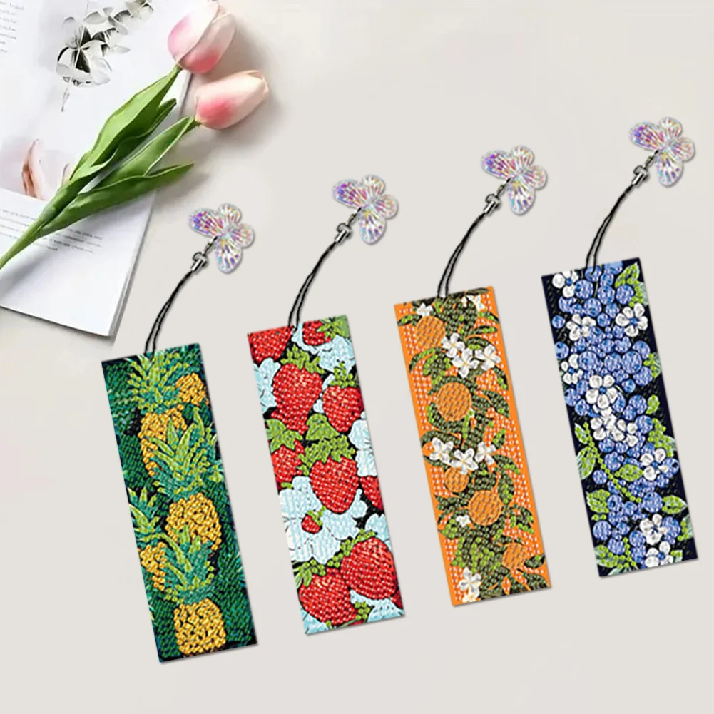 4Pcs Special Shaped Fruit 5D DIY Diamond Painting Book Mark Kit for Beginners