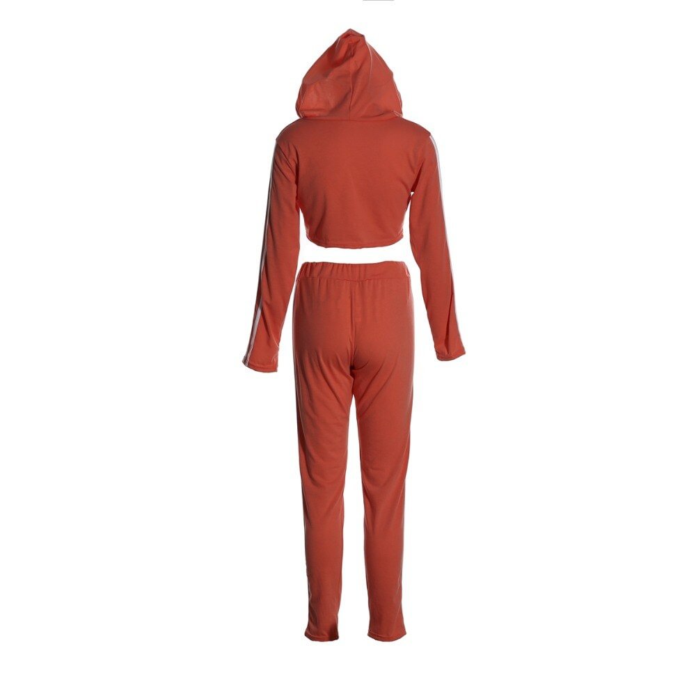 2 Piece Set Fitness Casual Tracksuit Women Side Striped Hoodies Cropped Tops and Pants Jogger Two Piece Outfits Chandal Mujer l