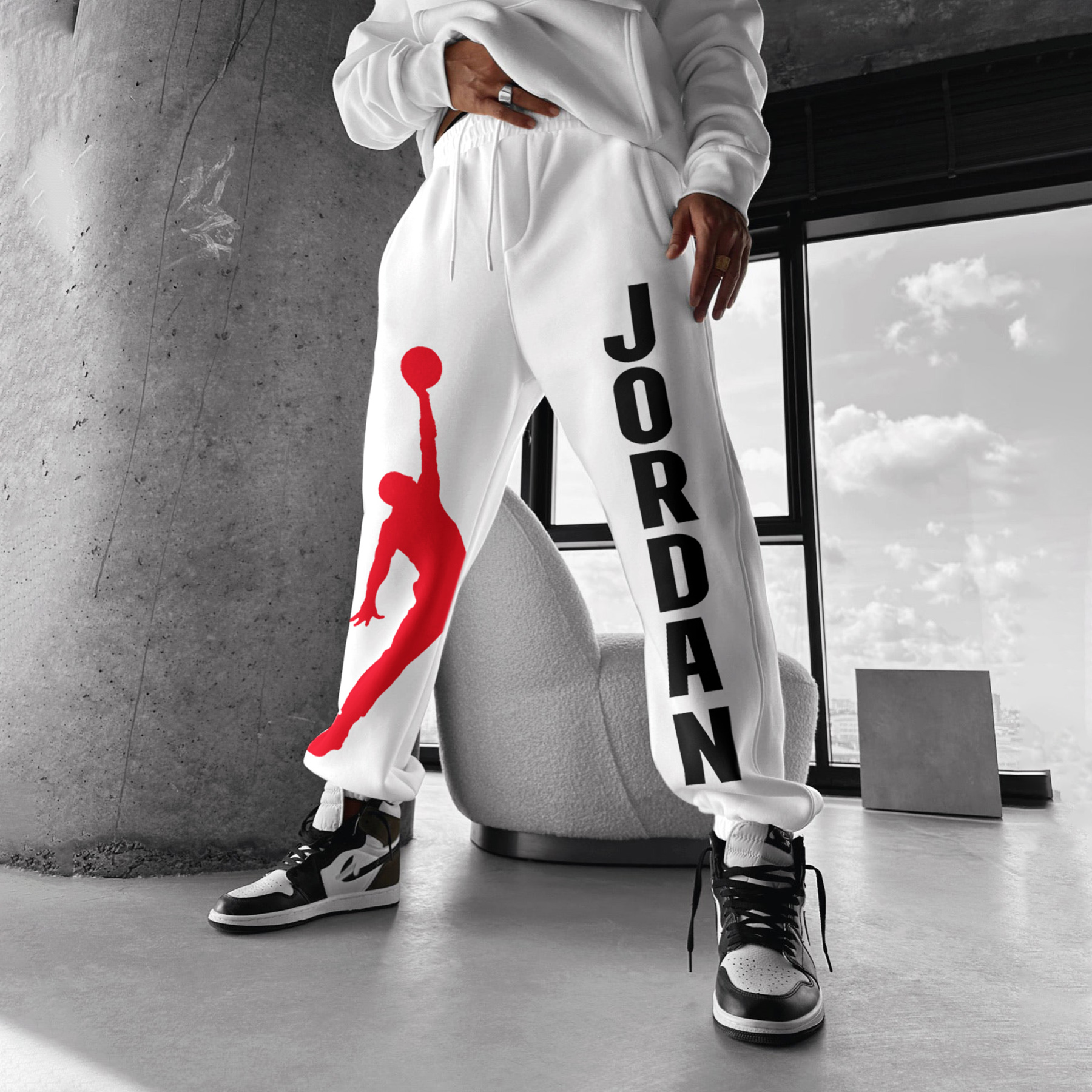 Fashionable Casual Basketball Print Men's Sweatpants