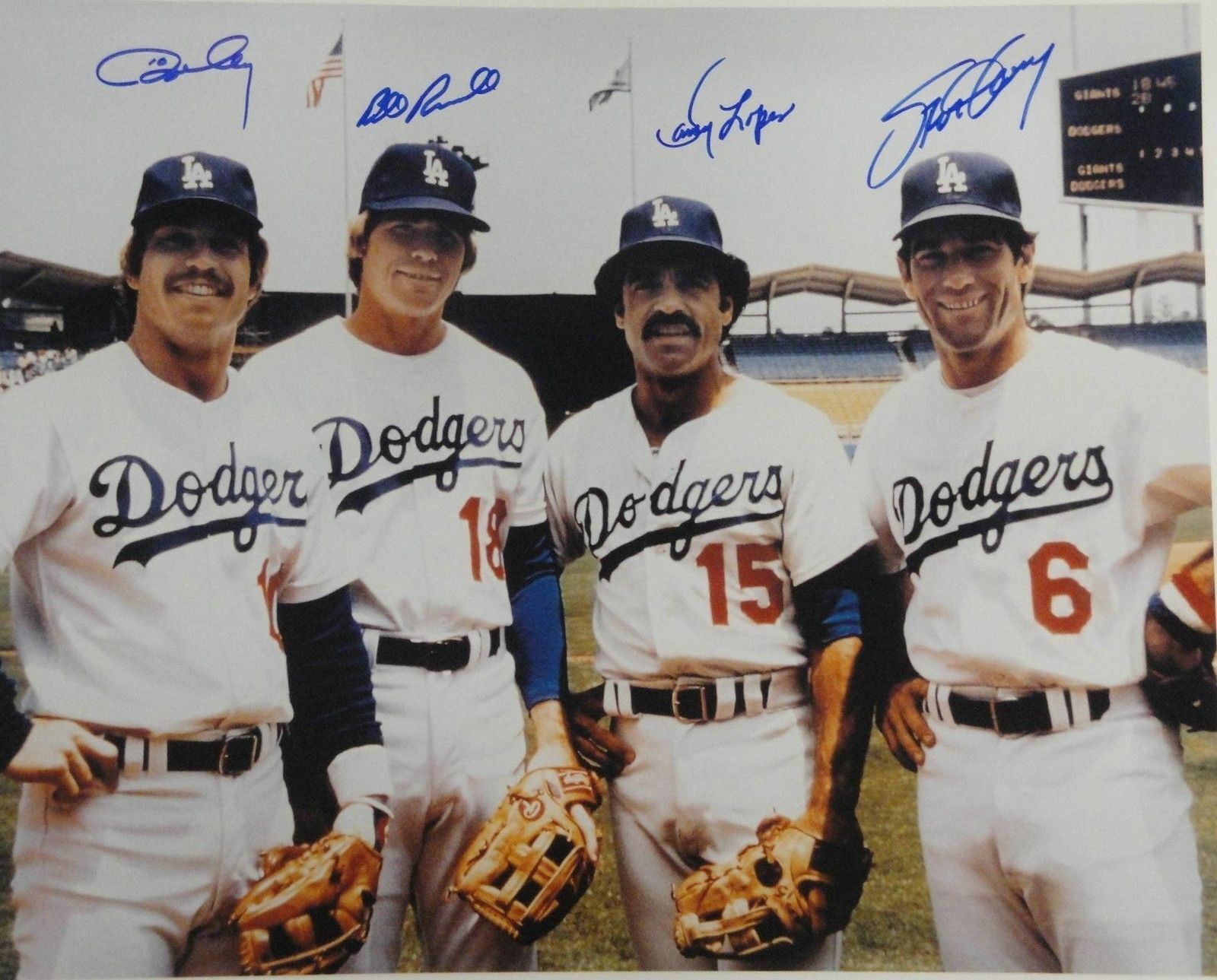 Ron Cey Davey Lopes Steve Garvey Russell Signed Dodgers Infield 16x20 Photo Poster painting JSA