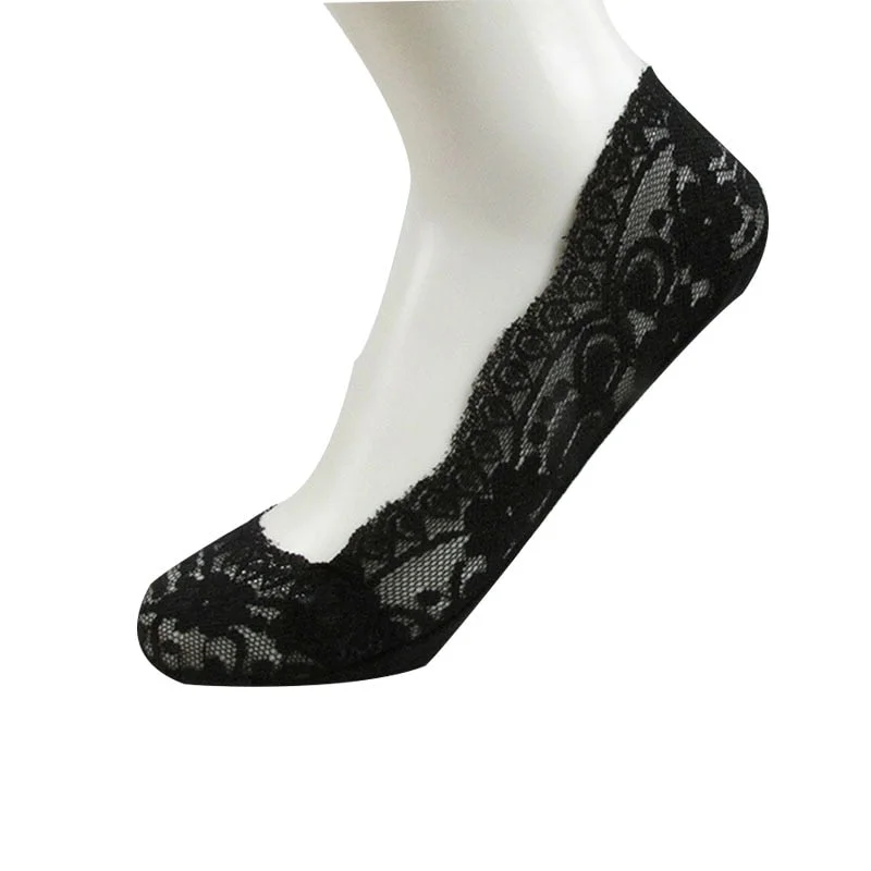 Summer women girl Silica Gel Lace Boat Socks Invisible Cotton Sole Non-slip Antiskid Slippers Anti-Slip Sock 3pair=6pcs