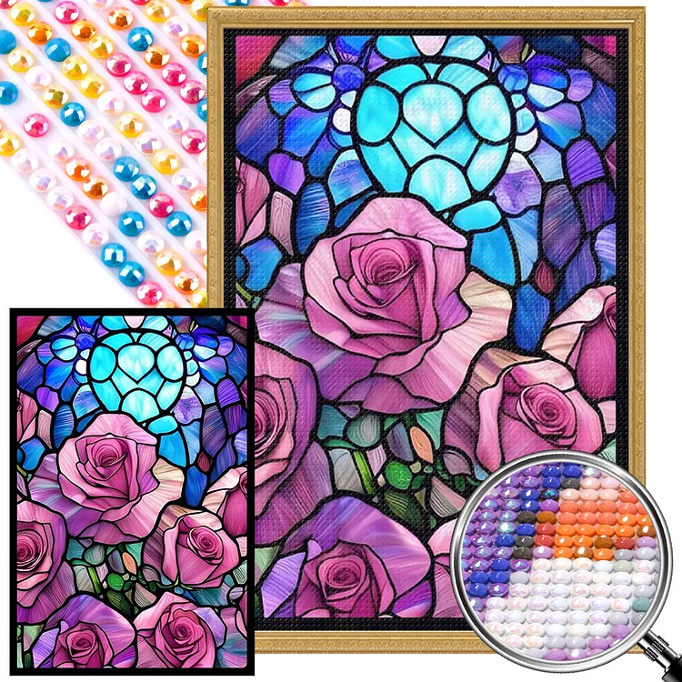 Partial AB Drill - Full Round Drill Diamond Painting -Glass Art - Rose - 40*60cm