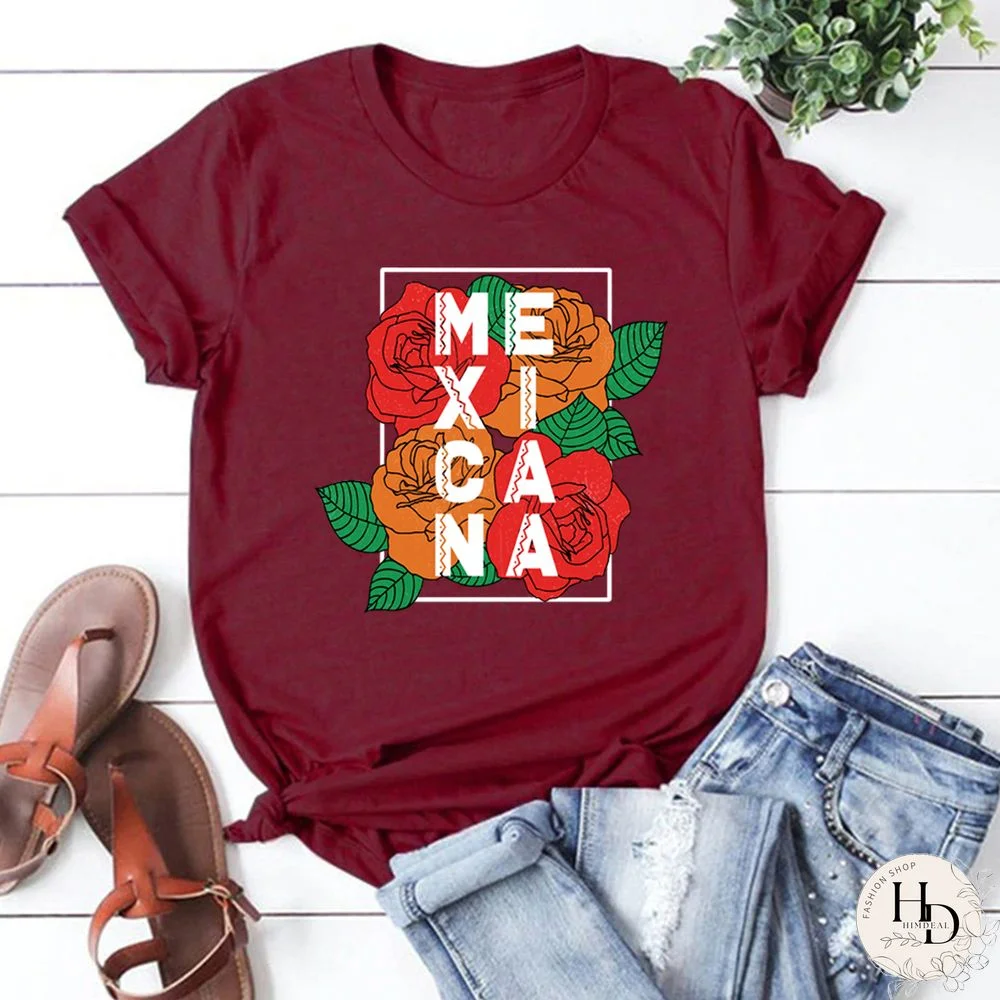 Mexicana T-shirt Mexico T-Shirt Mexican Latina Gift Feminism Tee Rose Flower Shirts Women Graphic Tees Tops Aesthetic Clothes