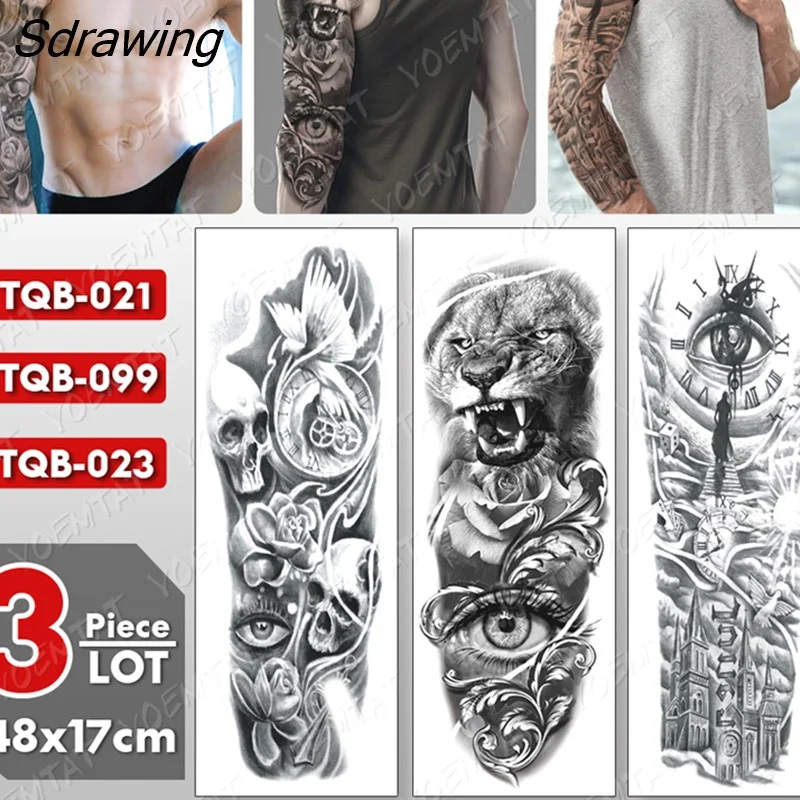 Sdrawing pcs/lot Large Arm Sleeve Tattoo Dragon Waterproof Temporary Tatto Sticker Samurai Prajna Body Art Full Fake Tatoo Women Men