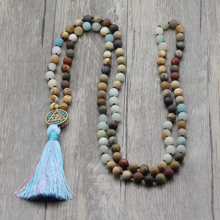 Multicolored Tassel Mala Rosary Beads Necklace