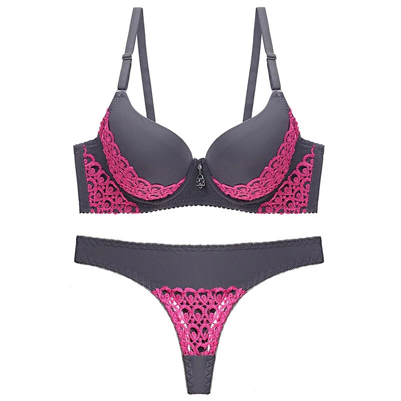 Underwires Lace Bra and Thong Set Underwear Women Set Push Up Bra Plus Size Sexy Intimates Lingerie Femme Underwear & Sleepwears