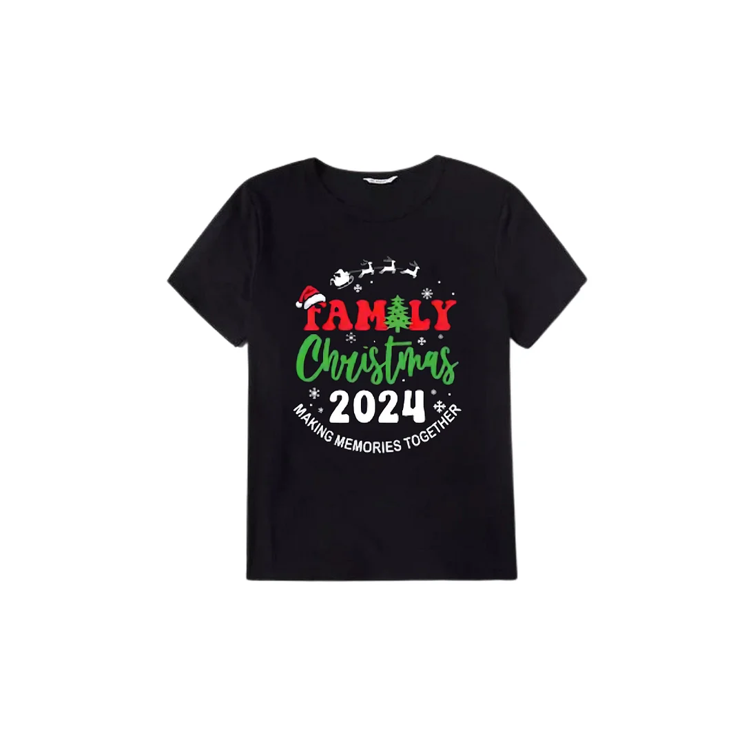 "Family Christmas 2024 Making Memories Together" Pattern Ⅳ- Black Short Sleeve with Red & Black Plaid Pant Family Matching Pajamas