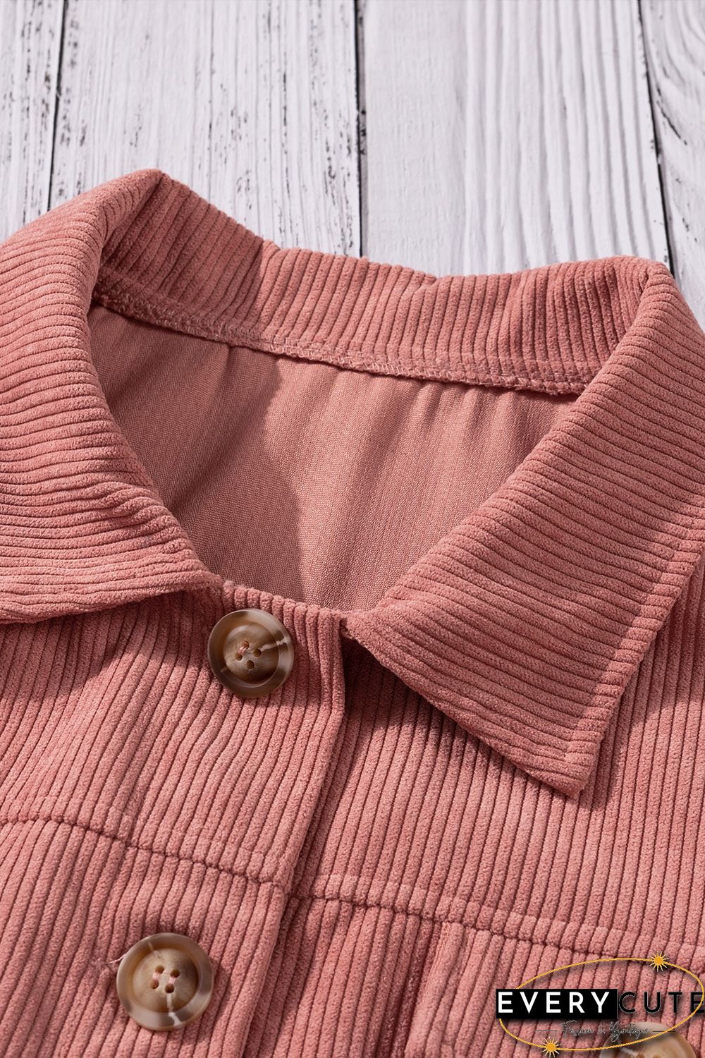 Pink Ribbed Corduroy Long Sleeve Jacket with Pocket