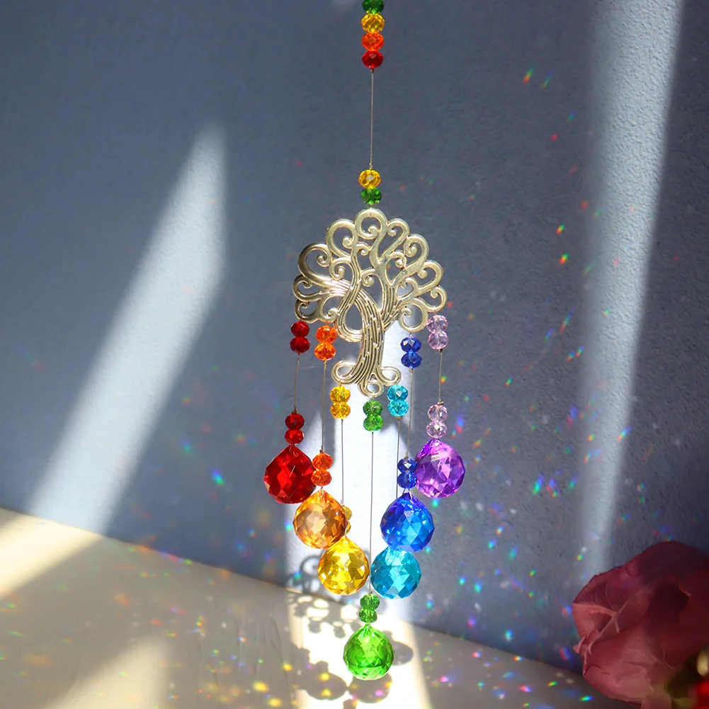 Crystal Windchime Tree of Life Light Catcher Ball Home Pendant (Multicolor)