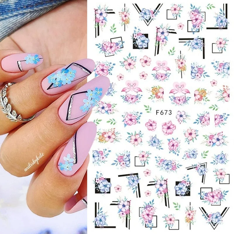 1PC Succulent Plants Flower 3D Nail Sticker Spring Floral Leaves Adhesive Transfer Decals Slider DIY Nail Art Decoration-Nail Inspo