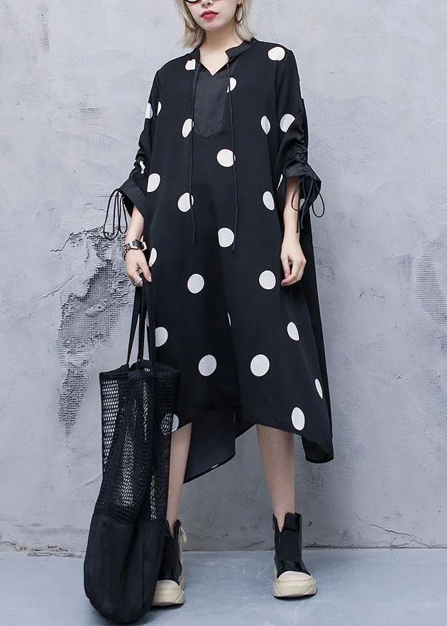 Style drawstring chiffon spring Robes Fine Sewing black dotted Traveling Dresses