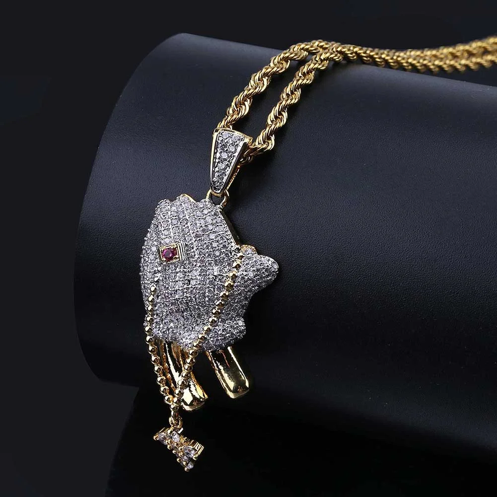Hip Hop Brass Iced Out Micro Pave CZ Praying Hands Cross Pendant Necklace Charm Jewelry-VESSFUL