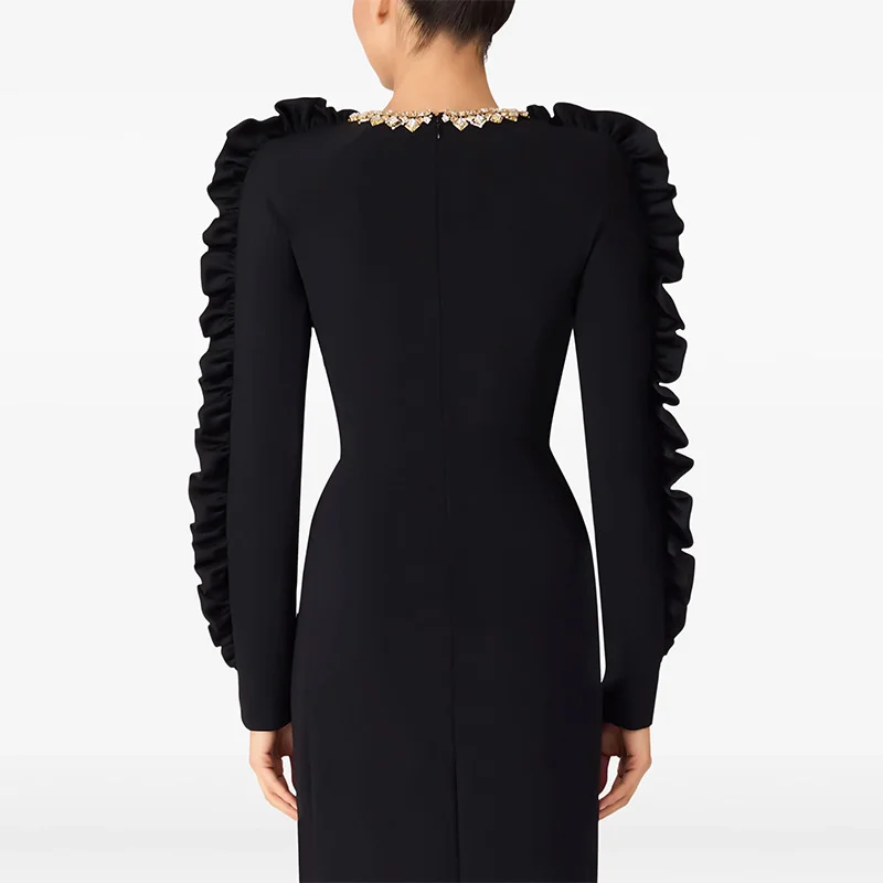 Nigikala Nigikala Early Autumn New Star Fashion Wood Ear Three-Dimensional Decorative Long Sleeve Long Dress