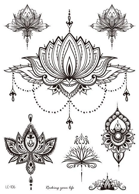 18 Kinds Women Temporary Tattoo Black Mandala Flowers Tattoos Sticker Body Art Waterproof Disposable tatouage temporaire