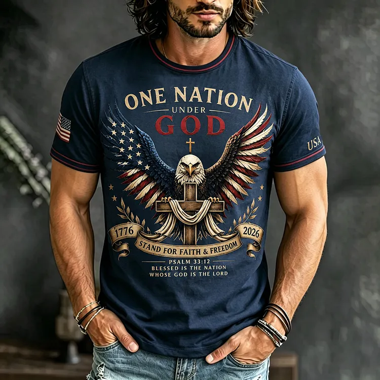 Men's Usa 1776-2026 Stand For Freedom Faith With Eagle Pattern Printed T-shirt