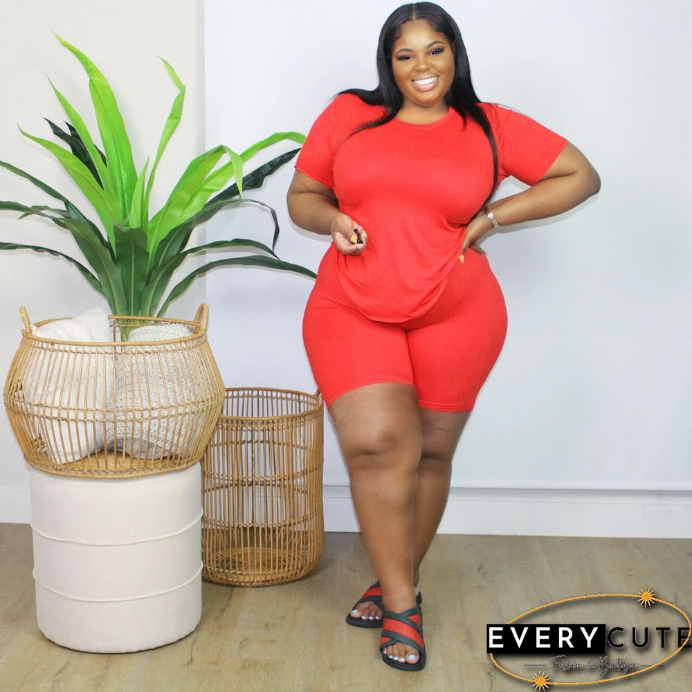 Plus Size Summer Casual Solid Color Short Sleeve Round-neck T-Shirt