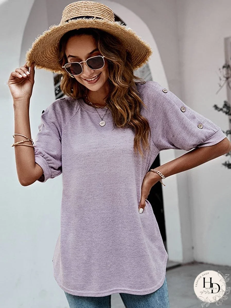 Women's Casual Button Detail Half Sleeve T-Shirt