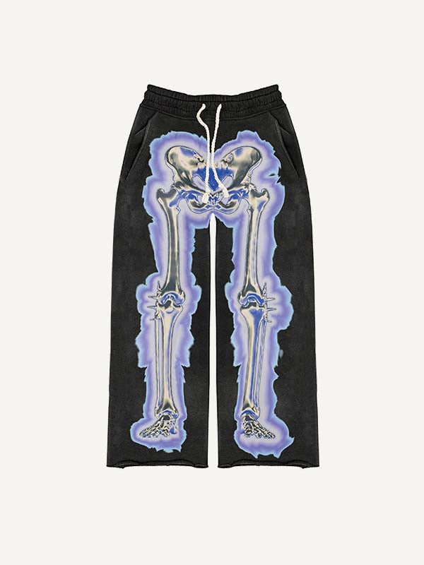 Skeleton Print Elastic Waist Pants