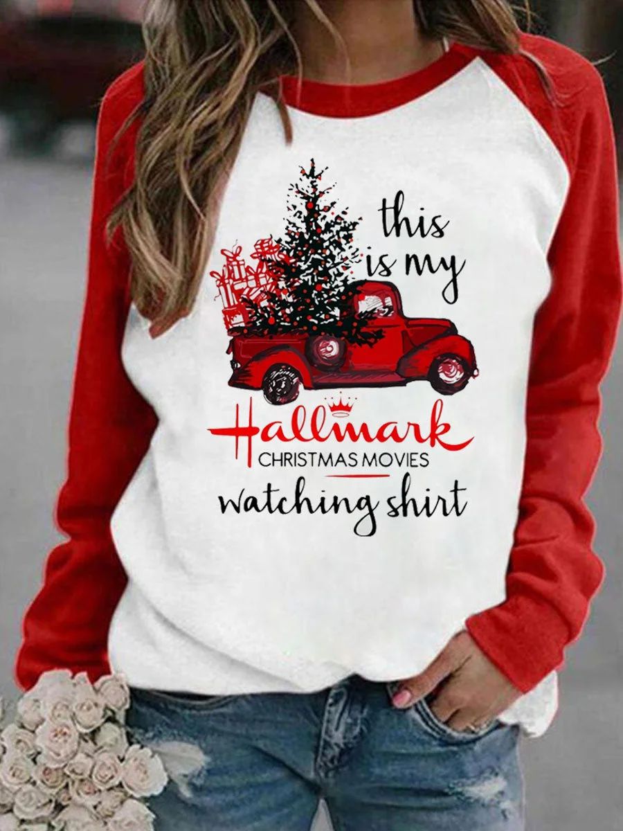 Hallmark Christmas Movies Watching Color Block Sweatshirt