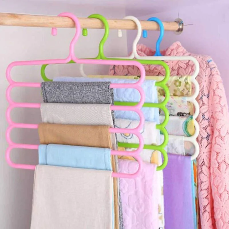 nigikala Hanger 5-layer Pants Rack Wardrobe Organizer Storage Rack Tie Scarf Belt Rack Non-slip Space-saving Plastic