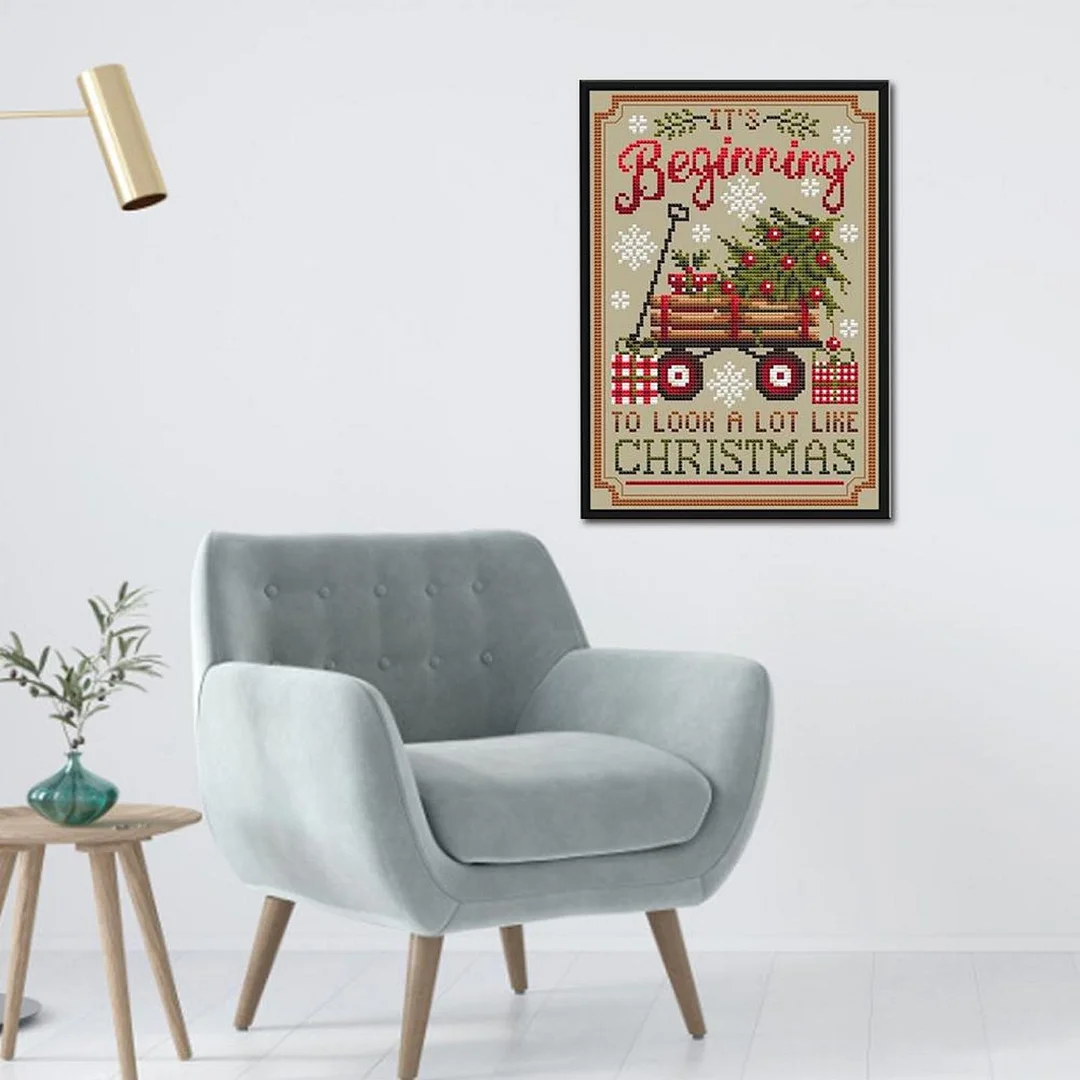 Xmas Trailer Printed Cross Stitch Kit 40x55cm DIY 11CT Thread Art Needlework