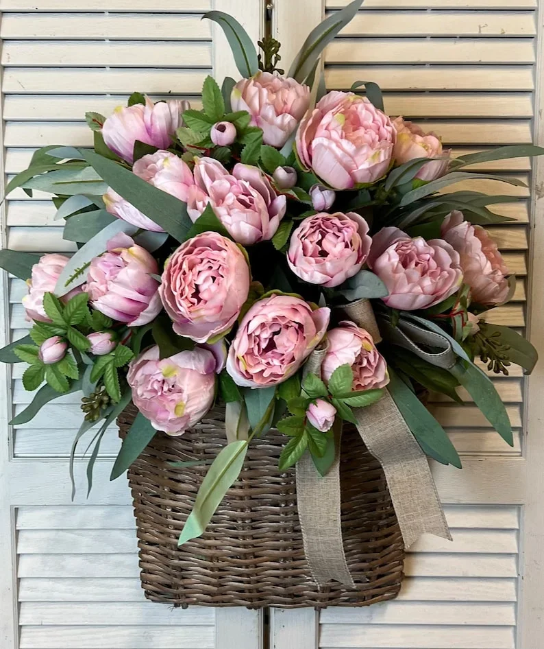 Front Door Peony Basket Wreath - Gift For Mom