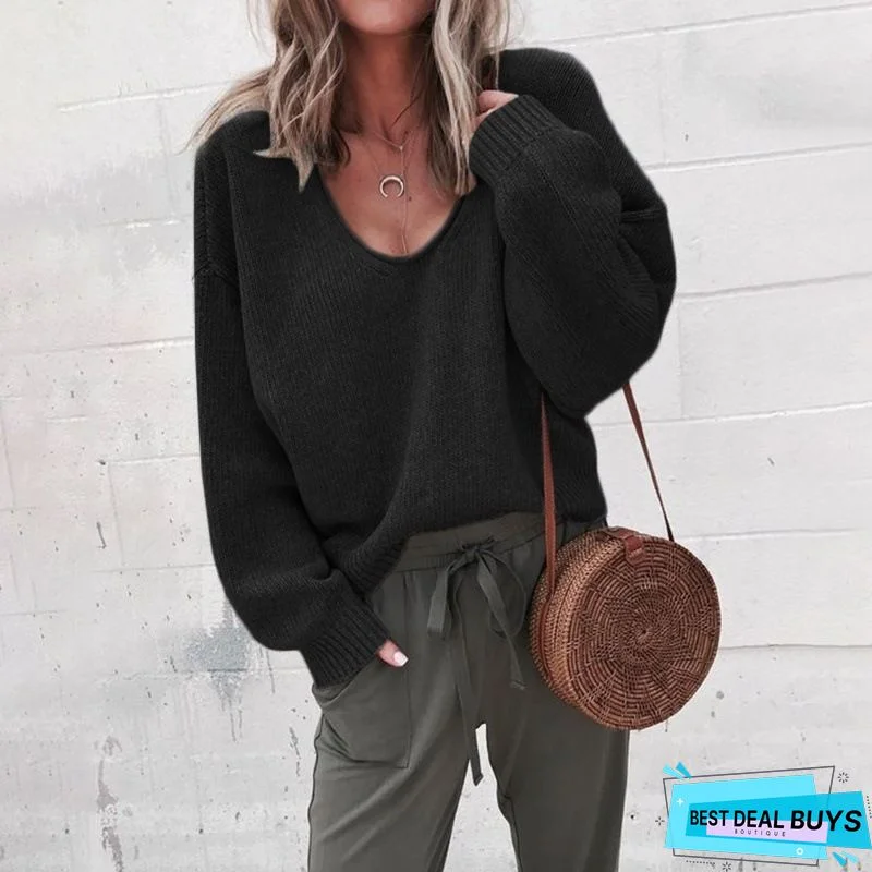 Simple 7 Colors V-Neck Sweater Tops