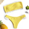 2019 New Bikinis Women Frilled Textured Strapless Bikini Set Swimsuits Swimwear Padded Low Waist Ruffles Bandeau Swimming Suit