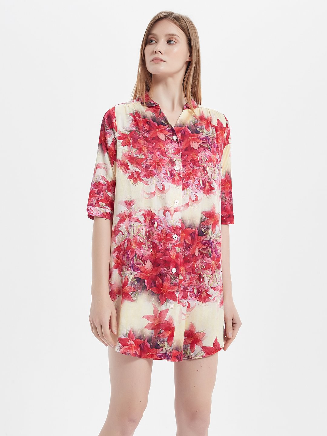 Contrasting Floral Printed Silk Nightgown