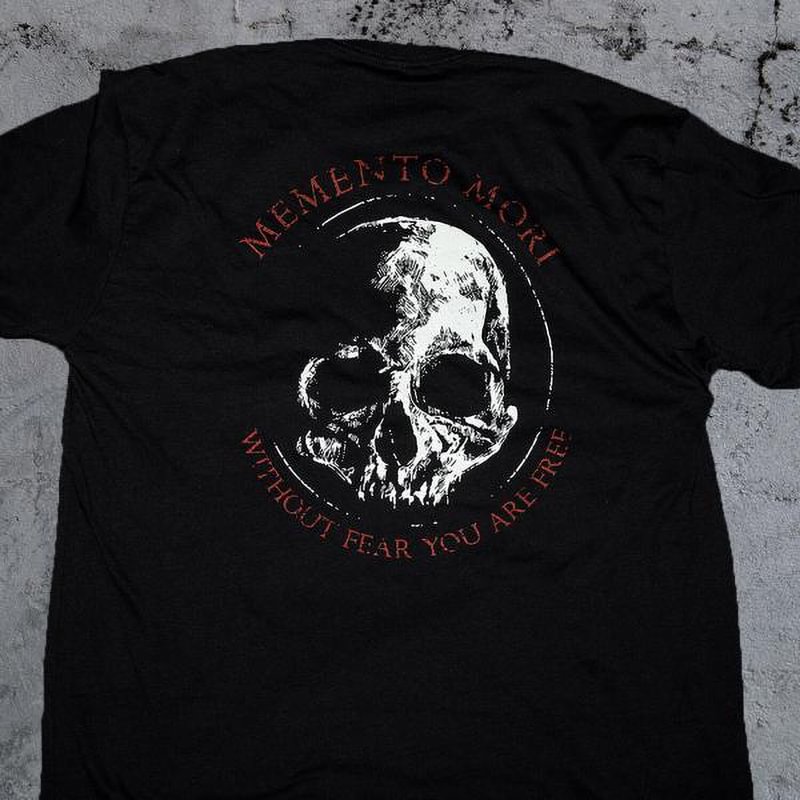 Skull red memento mori letter printed designer T-shirt - Krazyskull