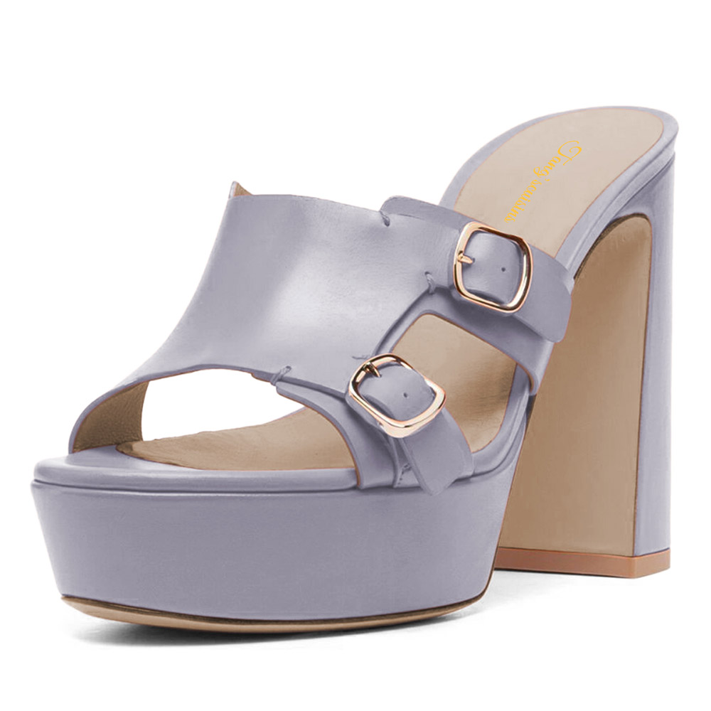 Light Purple Platform High Heel Buckle Open Toe Mule Slip On Sandals Nicepairs