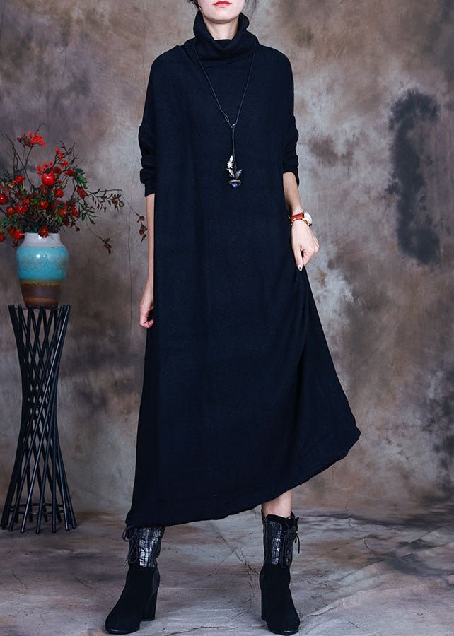 Elegant Black Knit warm Long Dresses Spring CK1354- Fabulory