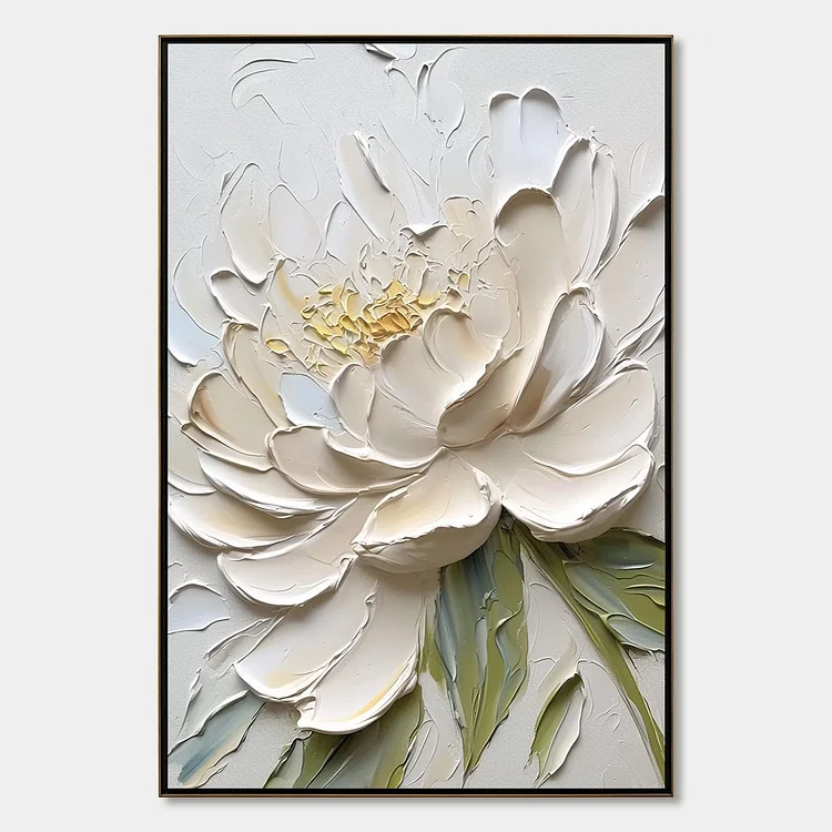 IVORY PETALS: Textured Impasto Peony Painting（Canvas painting）