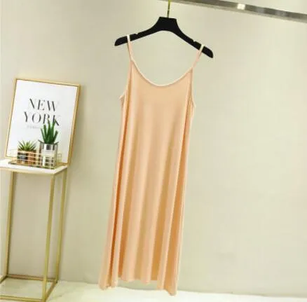 Vintage Solid Spaghetti Dress Women 2021 Elegant O Neck Long Sexy Modal Dresses Summer Autumn Korean Lady sleeveless Vestidos