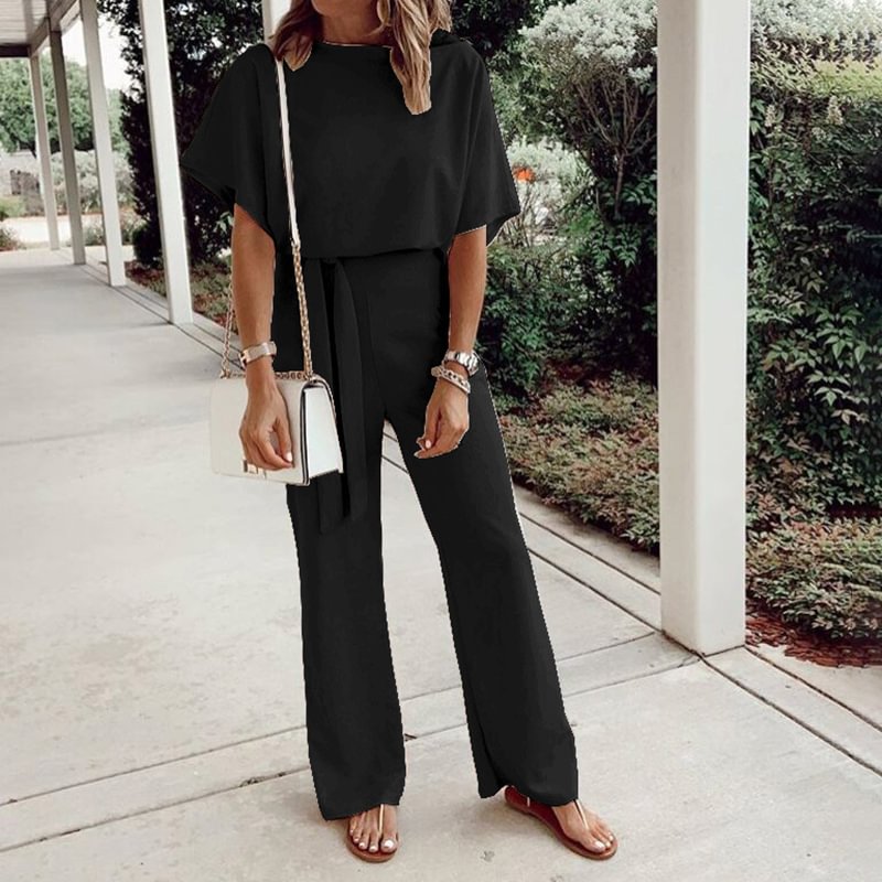 Loose casual lace-up jumpsuit