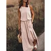 Women's Casual Round Neck Solid Color Sleeveless Slit Jumpsuit Long Dress