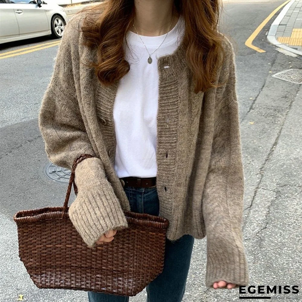 Coarse Needle Twisted Single-breasted Knitted Retro Cardigan Sweater | EGEMISS